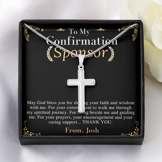 Confirmation Sponsor Gifts, Sponsor Gift for her/him, Thank You Gifts For Sponsors, Catholic Sponsor Gifts, Personalized Cross Necklace Gift josh