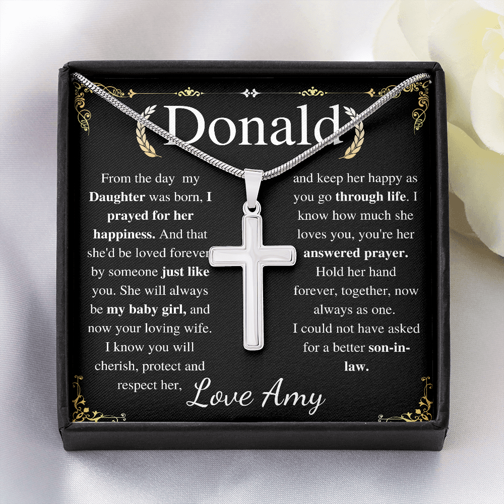 Son-In-Law Wedding Gift, Cross Necklace for Son In Law, Gift for Son In Law for Wedding Day, New Son-In-Law, Cross Necklace Wedding Gift donald Amy