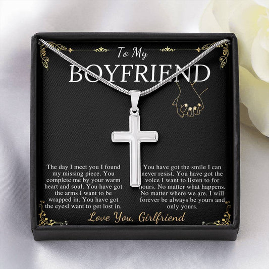Gift For Boyfriend Christian Cross Necklace From Girlfriend, Boyfriend Anniversary Jewelry, Cross Necklace Message Card,Christmas Gift #0879