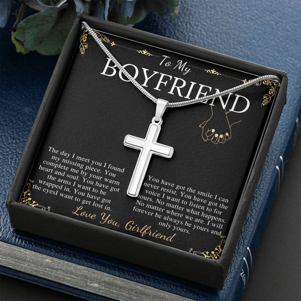 Gift For Boyfriend Christian Cross Necklace From Girlfriend, Boyfriend Anniversary Jewelry, Cross Necklace Message Card,Christmas Gift #0879