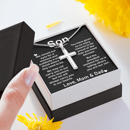 son love mom and dad cross necklace