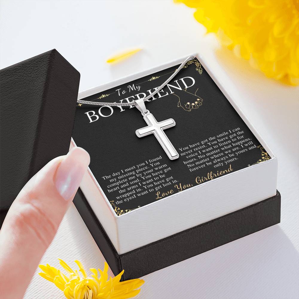 Gift For Boyfriend Christian Cross Necklace From Girlfriend, Boyfriend Anniversary Jewelry, Cross Necklace Message Card,Christmas Gift #0879