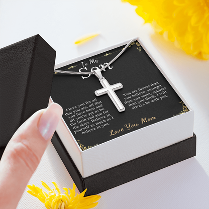 MJG Cross Necklace Gift For Son Valentines Day Gift For Him From Mom To My Son Graduation Present Stainless Steel Snack Chain Cross Necklace with Message Card