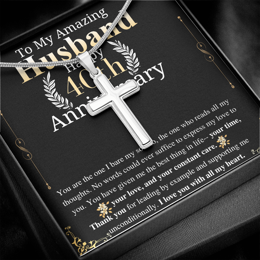 40th Anniversary Gift For Husband from wife Engraved Cross Necklace To my Husband, Husband Anniversary gift from wife, keepsake gift