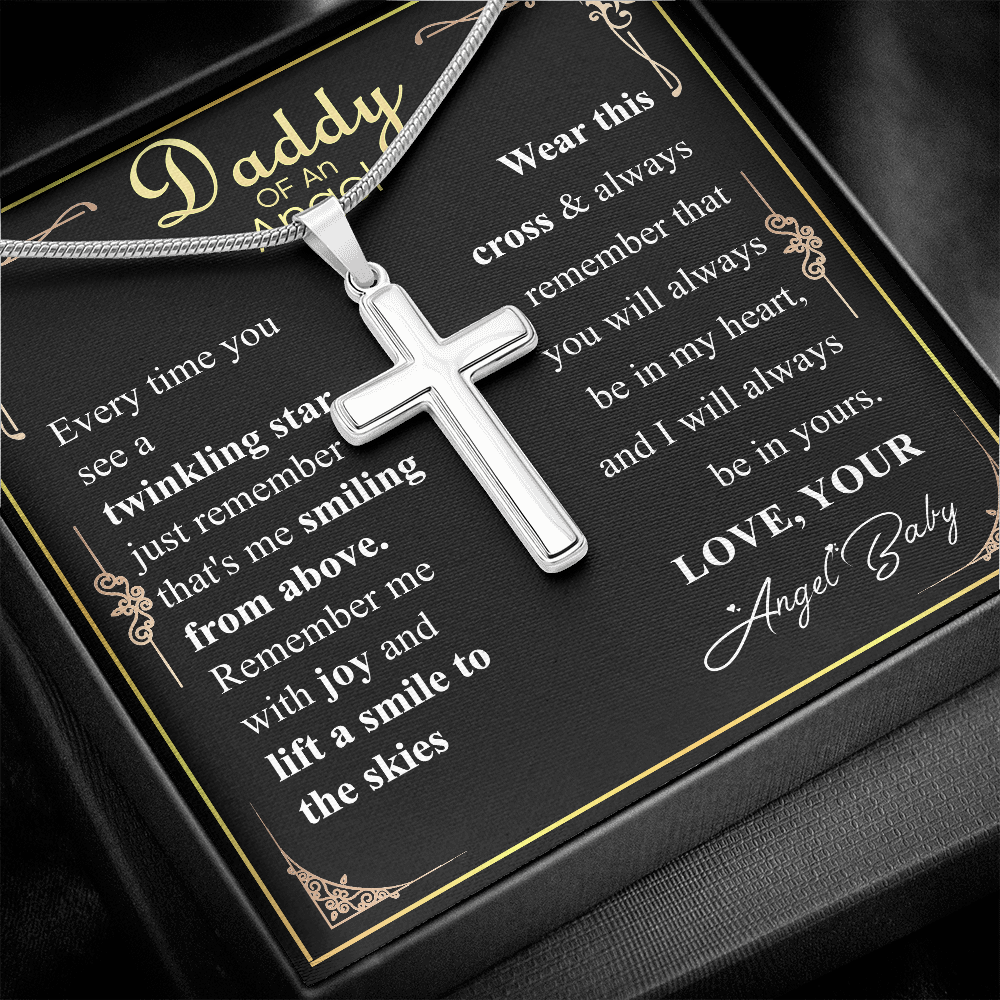 Personalized Miscarriage Baby Cross Necklace for Dad From Baby, Fathers Day Gift Necklace, Baby Loss message Card Gift, Wife Pregnancy Loss