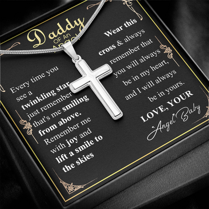 Personalized Miscarriage Baby Cross Necklace for Dad From Baby, Fathers Day Gift Necklace, Baby Loss message Card Gift, Wife Pregnancy Loss