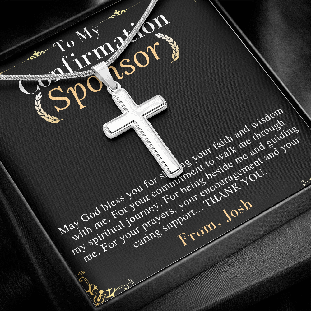 Confirmation Sponsor Gifts, Sponsor Gift for her/him, Thank You Gifts For Sponsors, Catholic Sponsor Gifts, Personalized Cross Necklace Gift josh