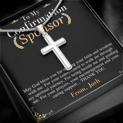 Confirmation Sponsor Gifts, Sponsor Gift for her/him, Thank You Gifts For Sponsors, Catholic Sponsor Gifts, Personalized Cross Necklace Gift josh