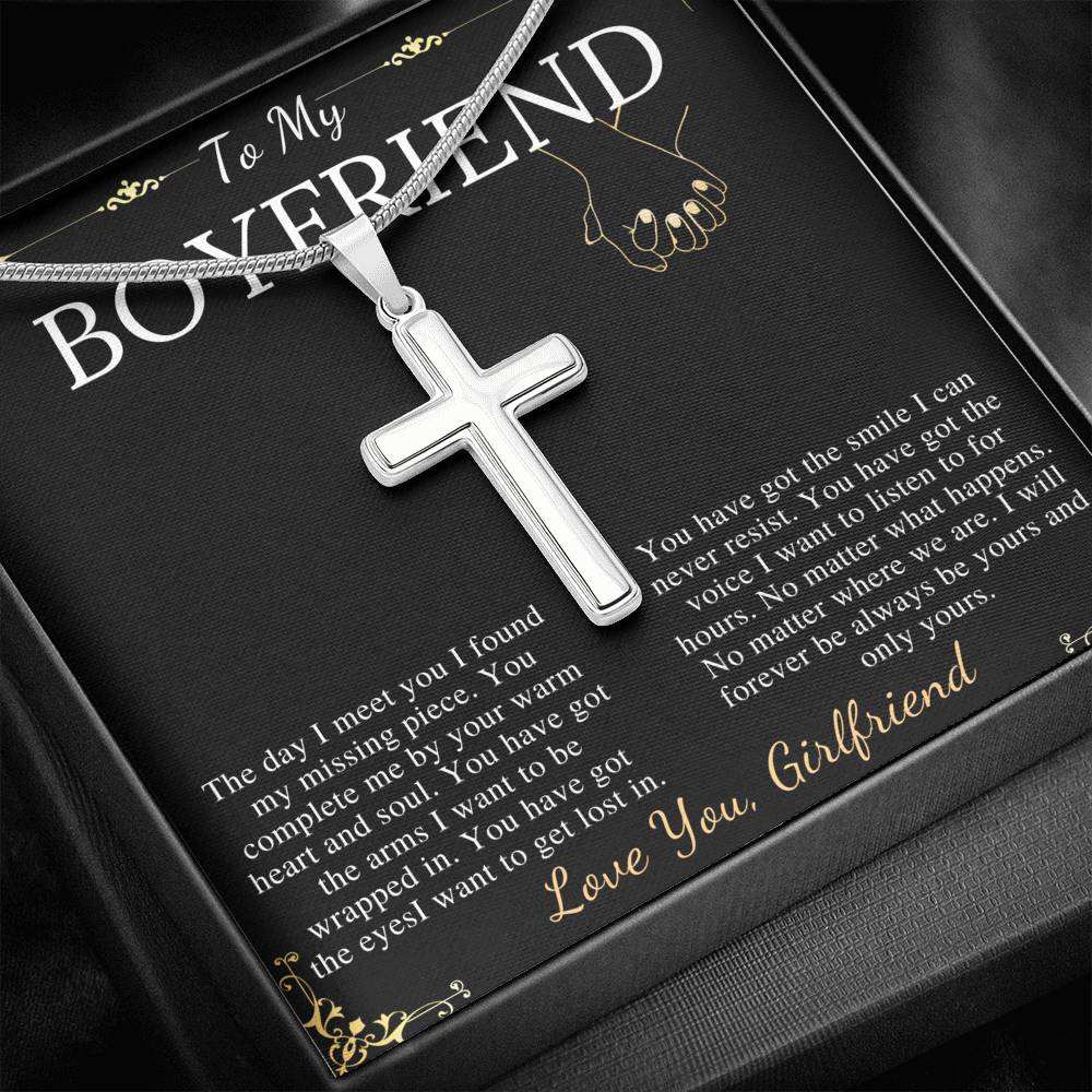 Gift For Boyfriend Christian Cross Necklace From Girlfriend, Boyfriend Anniversary Jewelry, Cross Necklace Message Card,Christmas Gift #0879