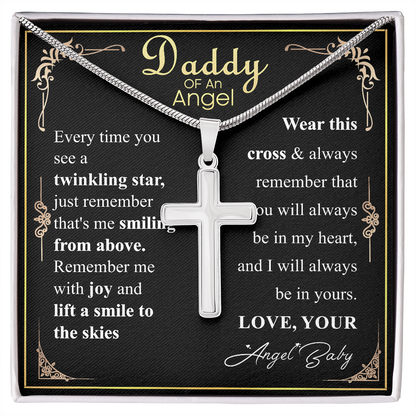 Personalized Miscarriage Baby Cross Necklace for Dad From Baby, Fathers Day Gift Necklace, Baby Loss message Card Gift, Wife Pregnancy Loss