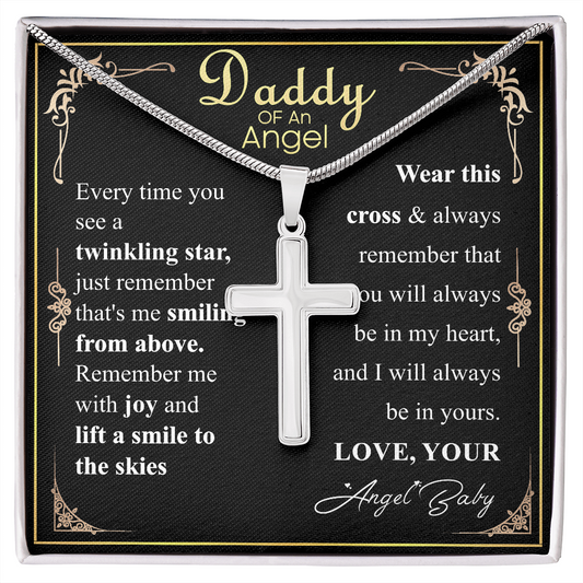Personalized Miscarriage Baby Cross Necklace for Dad From Baby, Fathers Day Gift Necklace, Baby Loss message Card Gift, Wife Pregnancy Loss
