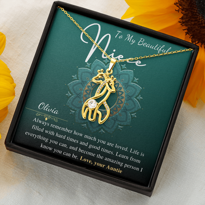 Aunt and Niece Necklace Gift, Valentines Day Gift for Niece Gift from Aunt, Niece Graduation Gift, Girraffe Necklace Birthday Gift,Christmas