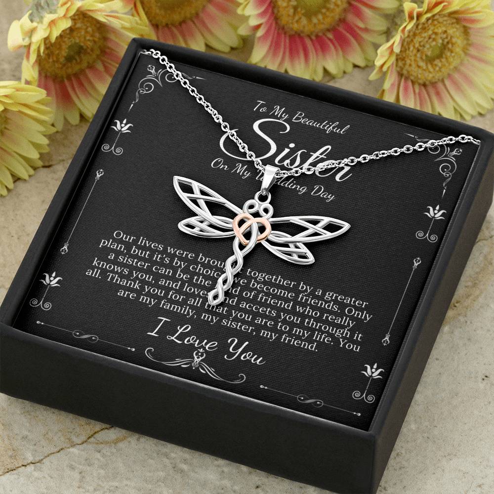 Dragonfly Necklace, To My Sister on My Wedding Day, Thank You Letter To My Sister Gift For Sister On My Wedding, Sister to Sister Gift #0085