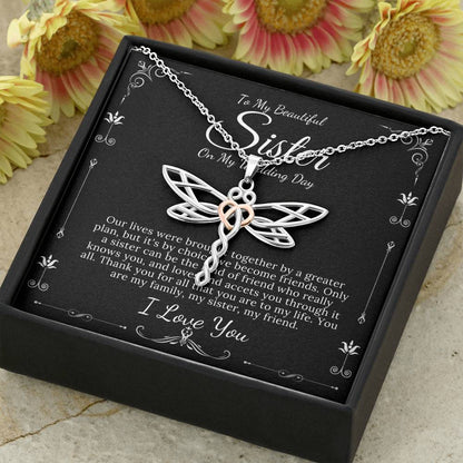 Dragonfly Necklace, To My Sister on My Wedding Day, Thank You Letter To My Sister Gift For Sister On My Wedding, Sister to Sister Gift #0085