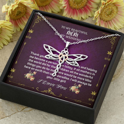 Dragonfly Necklace To My Mom On My Wedding Day Mother Of The Bride Gift From Daughter Mother Of The Bride Necklace From Bride Wedding#0030