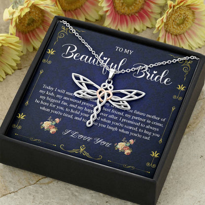 Dragonfly Necklace To My Bride Gift From Groom, Wedding Day Gift For Bride From Groom, Groom To Future Wife, Engagement Gift For Her #0048