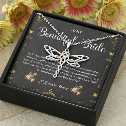 Dragonfly Necklace To My Bride Gift From Groom, Wedding Day Gift For Bride From Groom, Groom To Future Wife, Engagement Gift For Her #0049
