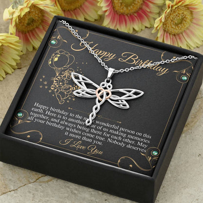 Birthday Gift Necklace, Birthday Gift for Friend, Sister Birthday, Mom Birthday Gift, Bday Jewelry for Her, Happy Birthday, Dragonfly #0632