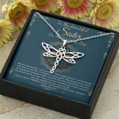 To My Sister on My Wedding Day, Thank You Letter To My Sister,Gift For Sister On My Wedding, Sister to Sister Gift, Dragonfly Necklace #0256