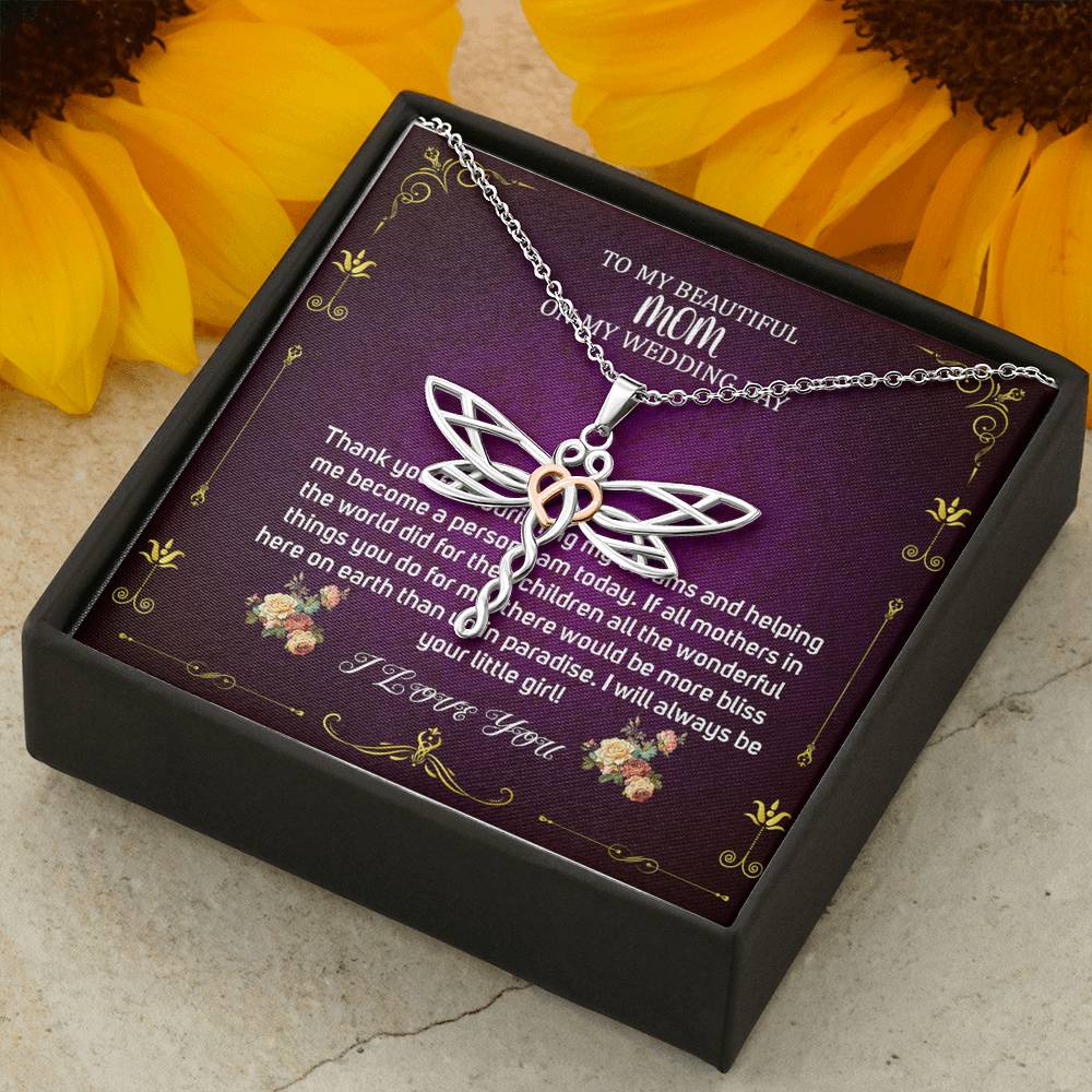 Dragonfly Necklace To My Mom On My Wedding Day Mother Of The Bride Gift From Daughter Mother Of The Bride Necklace From Bride Wedding#0030