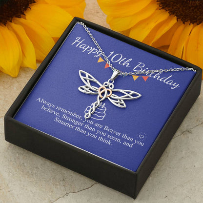 10th birthday girl, 10th birthday gift, Tenth Birthday Necklace, gift for 10 year old girl gifts,Double Digits Birthday Gift Dragonfly #0656