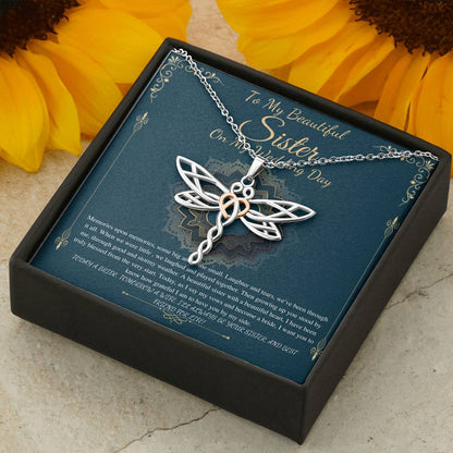 To My Sister on My Wedding Day, Thank You Letter To My Sister,Gift For Sister On My Wedding, Sister to Sister Gift, Dragonfly Necklace #0256