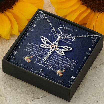 Dragonfly Necklace, To My Sister on My Wedding Day, Gift For Sister On My Wedding, Sister to Sister Gift, Sister of the Bride Gift #0084