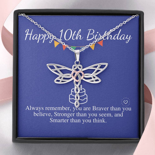 10th birthday girl, 10th birthday gift, Tenth Birthday Necklace, gift for 10 year old girl gifts,Double Digits Birthday Gift Dragonfly #0656