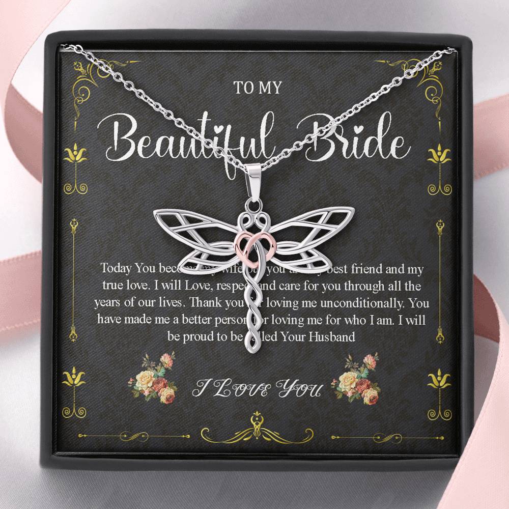 Dragonfly Necklace To My Bride Gift From Groom, Wedding Day Gift For Bride From Groom, Groom To Future Wife, Engagement Gift For Her #0049