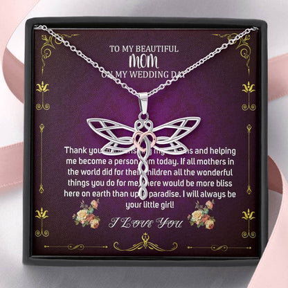 Dragonfly Necklace To My Mom On My Wedding Day Mother Of The Bride Gift From Daughter Mother Of The Bride Necklace From Bride Wedding#0030