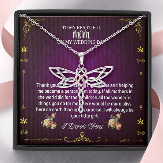 Dragonfly Necklace To My Mom On My Wedding Day Mother Of The Bride Gift From Daughter Mother Of The Bride Necklace From Bride Wedding#0030