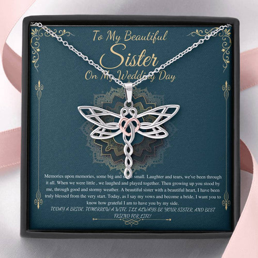 To My Sister on My Wedding Day, Thank You Letter To My Sister,Gift For Sister On My Wedding, Sister to Sister Gift, Dragonfly Necklace #0256