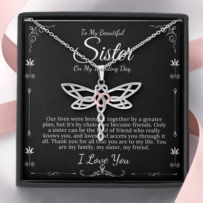 Dragonfly Necklace, To My Sister on My Wedding Day, Thank You Letter To My Sister Gift For Sister On My Wedding, Sister to Sister Gift #0085