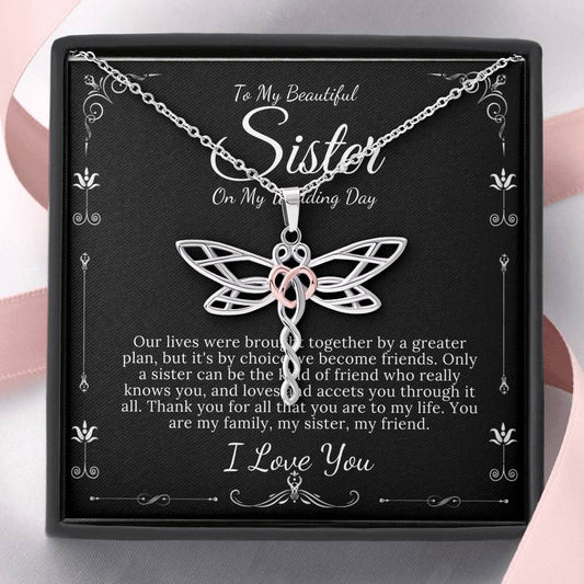 Dragonfly Necklace, To My Sister on My Wedding Day, Thank You Letter To My Sister Gift For Sister On My Wedding, Sister to Sister Gift #0085