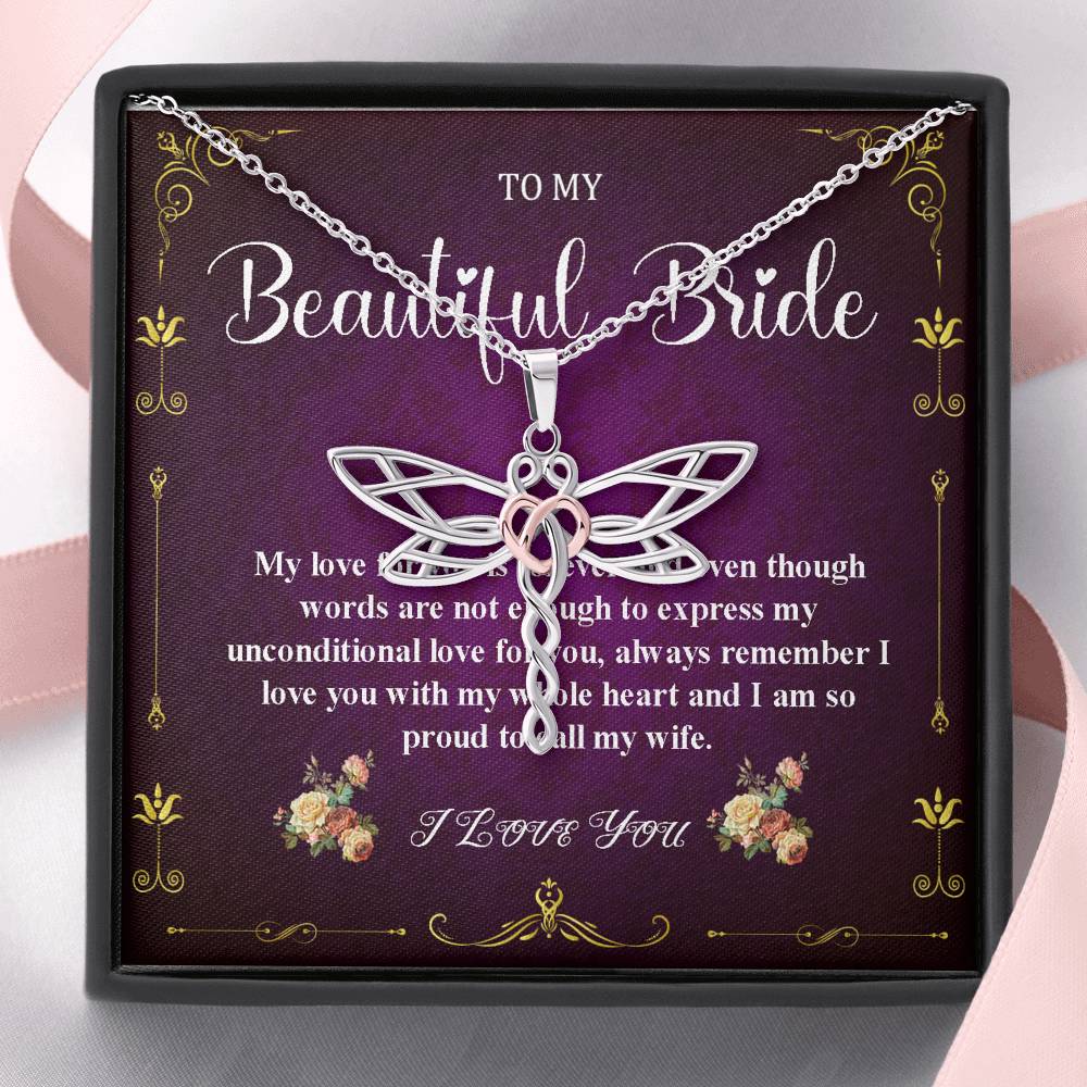 Dragonfly Necklace To My Bride Gift From Groom, Wedding Day Gift For Bride From Groom, Groom To Future Wife, Engagement Gift For Her #0052