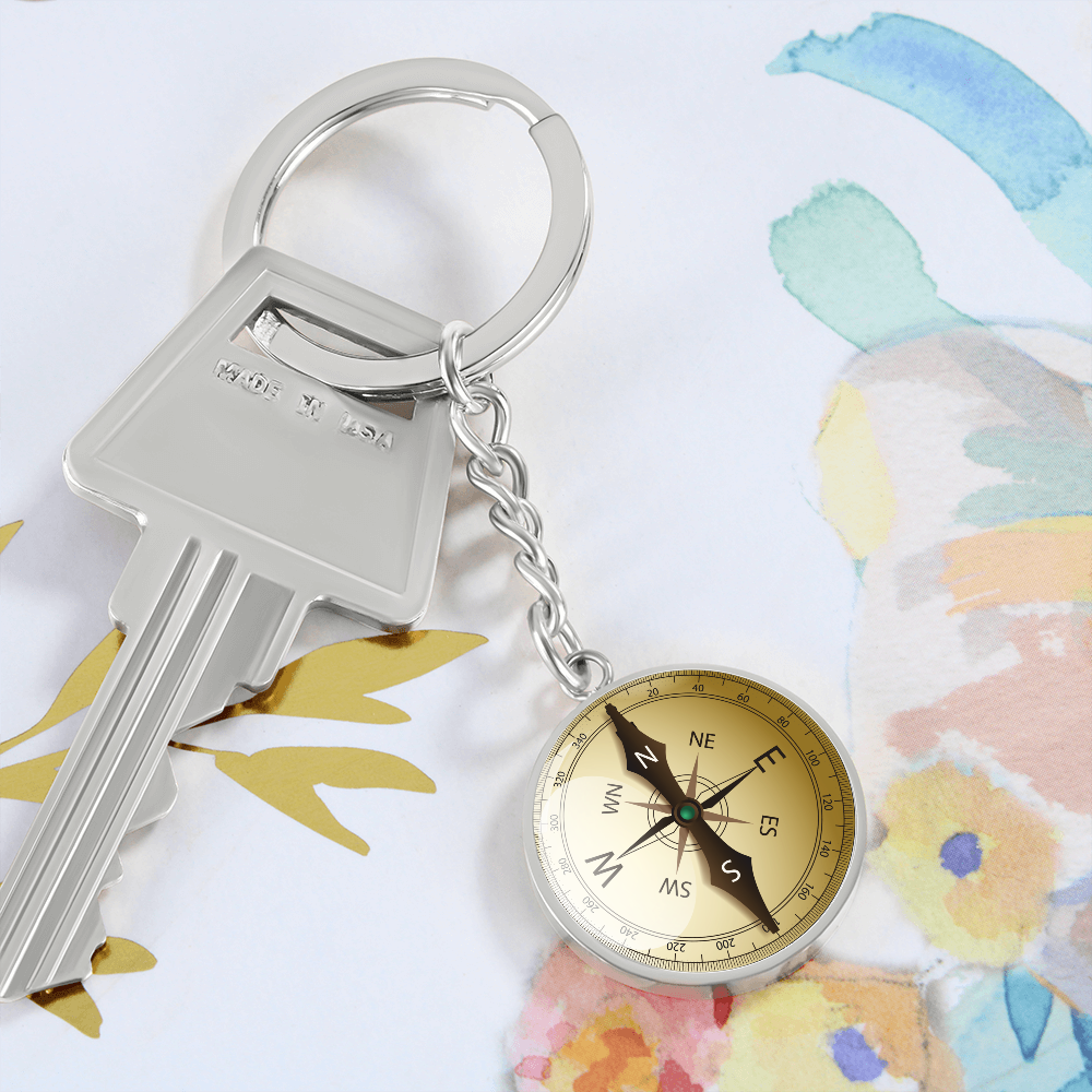 Compass Design Keychain Engraved, Travel Lover Gift, Gift for husband, Boyfriend Gift, Travel Gift, Pocket Compass Keychain Engraved #0924