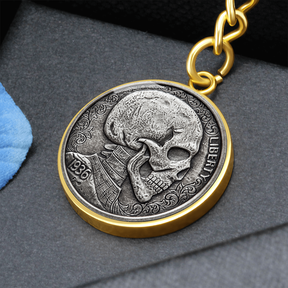 Skull Keychain, Vintage Skull Keychain, Skull Coin Design Keyring, Personalized Skull Keychain, Custom Devil Key Chain, Stamped Skull #0925
