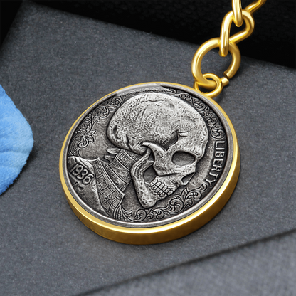 Skull Keychain, Vintage Skull Keychain, Skull Coin Design Keyring, Personalized Skull Keychain, Custom Devil Key Chain, Stamped Skull #0925