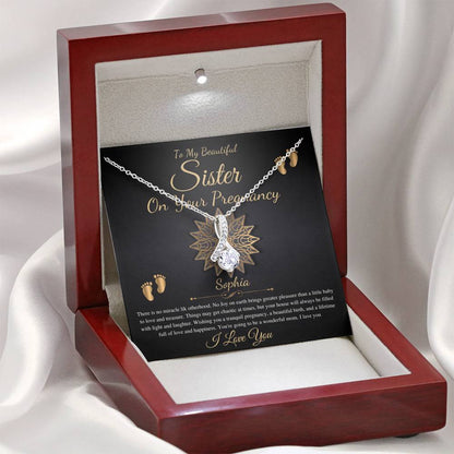 Pregnant Sister Gift For First Time Mom Gift, Pregnancy Necklace For Big Sister Reveal, Congratulations Pregnancy Gift, Alluring Beauty #0215