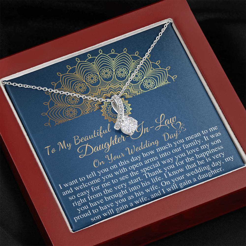 Special gift to Daughter In Law, Lovely Creations Alluring Necklace, ribbon shaped pendant for her, Daughter In Law Necklace,For Bride #0133