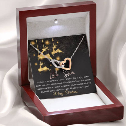 Little Sister Christmas Gift Necklace Christmas Gift for Little SisterJewelry Gift for Sister Custom Necklace With Card, Linked Heart #0822