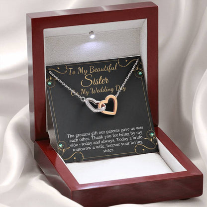 Sister of the Bride Gift Necklace, Sister Wedding Gift from Bride to Sister rehearsal dinner Gift to Sister on Wedding Day, Link Heart #0099