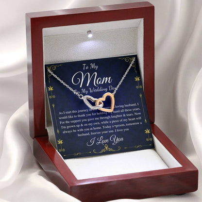 Interlocking Heart,Groom To Mother Gift,Son To MoM On Wedding Day Necklace,,Mom Of The Groom Gift From Son, Mom Wedding Gift From Son #0177