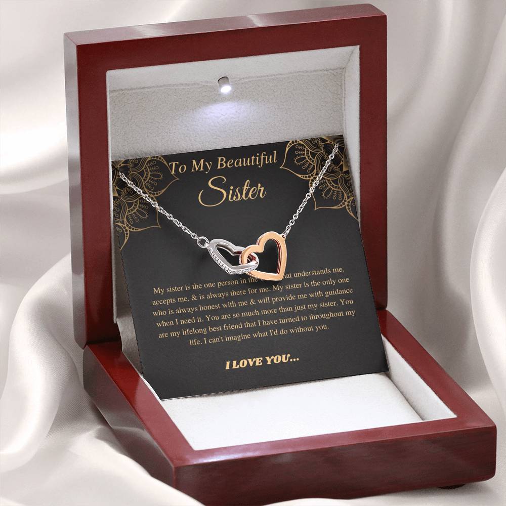 To My Sister Necklace, Birthday Gift For Sister, Present For Sister, Sister Christmas Gift, From Brother,2 Heart Necklace,Linked Heart #0544