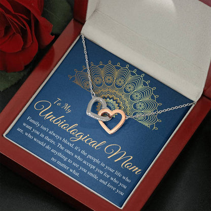 Unbiological Mom Gift Necklace, Bonus Mom, Second Mom, Stepmom Birthday Gift, Other Mother, Foster Mom, Mother in Law, Interlock Heart #0522