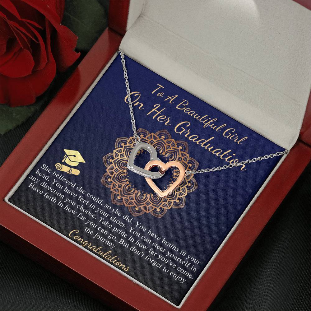 Graduation Necklace Gift, Congratulations Jewelry Gift, Friend Grad Gift, Message, Quotes, Gift Idea, For Daughter, Linked Heart #0840