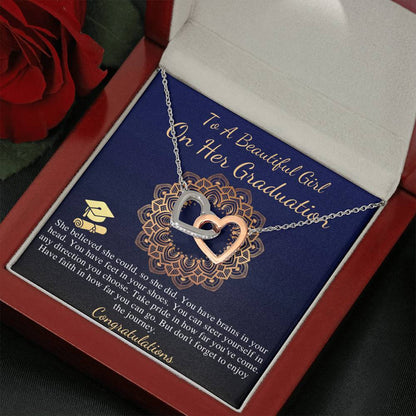 Graduation Necklace Gift, Congratulations Jewelry Gift, Friend Grad Gift, Message, Quotes, Gift Idea, For Daughter, Linked Heart #0840