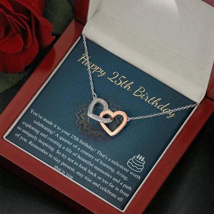 25th Birthday Nacklace Gift for Her 25 year old Gift Necklace With Card Happy 25 Birthday Linked Heart Necklace, Twenty fifth Birthday #0670