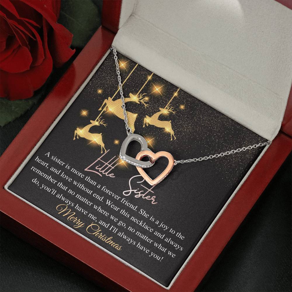 Little Sister Christmas Gift Necklace Christmas Gift for Little SisterJewelry Gift for Sister Custom Necklace With Card, Linked Heart #0822