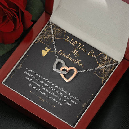 Godmother Proposal Necklace: Godmother Gift, Godmother Proposal,Fairy Godmother,Will You Be My Godmother,From Godchild,Interlock Heart #0463